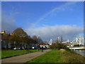 Rainbow against a blue sky, Taff Embankment, Cardiff