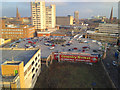 Rooftop car park on the circular Coventry Market building