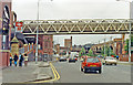 Manchester: westward on Whitworth St. West at Deansgate station, 1992