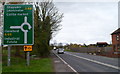 Large sign at the approach to an A road junction in Leominster