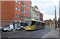 SD9304 : Tram on Union Street, Oldham, looking east by Alan Murray-Rust