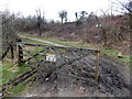 SS8883 : Gate at a muddy entrance to Parc Slip Nature Reserve by Jaggery
