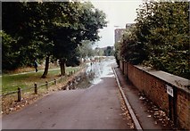 TQ2076 : Floods on Thames Bank, c1990 by David Howard