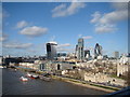 View of the Gherkin, Cheese Grater, Tower 42 and the Walkie Talkie Building from the Tower Bridge Exhibition