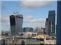 Close-up of the Cheese Grater, Tower 42 and the Walkie Talkie Building from the Tower Bridge Exhibition