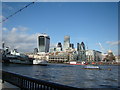 View of the Walkie Talkie building, Tower 42, the Cheese Grater and the Gherkin from the South Bank