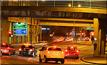 J3474 : Station Street traffic lights, (night view), Belfast by Albert Bridge