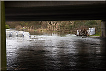 SU5032 : River Itchen flowing beneath M3 at Abbots Worthy by Peter Facey