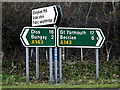 TM3692 : Roadsigns on the A143 Yarmouth Road by Geographer