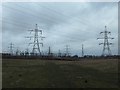 Pylons running to electricity substation