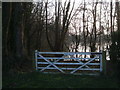 SP2102 : Gate and lake next to Langford Downs House by Vieve Forward