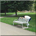 Keeping fit with the help of a bench, Burgess Park