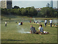 TQ3377 : Sunday barbecues overlooking the lake, Burgess Park by Robin Stott