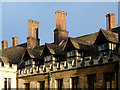TL4457 : Penthouses and chimney stacks in  Old Court, Peterhouse, Cambridge by Roger  D Kidd