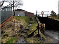 Steps up to a footpath across a former railway bridge in Cwmaman