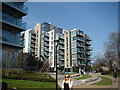 View of Aqua Apartments from the New River Walkway