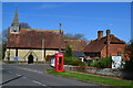 Church, pub and telephone box, Plaistow