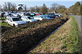 Newly laid hedge and Croome Court car park