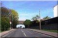 NO8686 : Main-line rail bridge over A957 in Stonehaven by Stanley Howe
