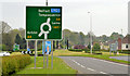 J2184 : Roundabout sign, Templepatrick - May 2014(1) by Albert Bridge