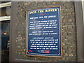 TQ3381 : View of the Jack the Ripper plaque on the side wall of the White Hart pub by Robert Lamb