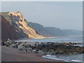 SY1387 : Evening sunlight on the cliffs east of Sidmouth by David Smith