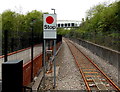 Stop sign at the northern end of Ebbw Vale Parkway railway station