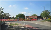TL4757 : Perne Road: roundabout alterations by John Sutton