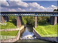 SJ5297 : Carr Mill Railway Viaduct and Overflow From Carr Mill Dam by David Dixon