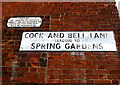 TL8645 : Cock & Bell Lane sign by Geographer