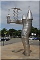 Silver sandcastle sculpture, Prestatyn railway station