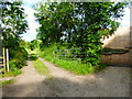 Footpath going east from Westwood Lane at gates to Peakmead Farm