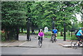 Cyclists emerging from Lammas Park