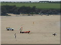 SW8775 : RNLI lifeguard and flags at Harlyn Bay by David Hawgood
