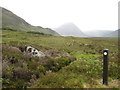 NN2752 : West Highland Way waymarker on the approach to Glencoe by Peter S
