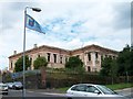 The side of the derelict Crumlin Road Courthouse from Hopewell Avenue