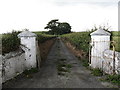 J5947 : Pillared farm entrance off Shore Road by Eric Jones