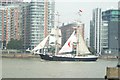 View of Mercedes passing New Providence Wharf