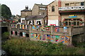 Artwork by junior school children next to the River Holme in Homfirth