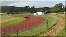 SU4116 : Northern end of the running track, Southampton Sports Centre by David Martin
