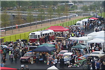 TQ3884 : Looking down into the Classic Car Boot Sale from the walkway leading into the Olympic Park #3 by Robert Lamb