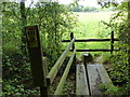 Path crosses footbridge and enters field from the east