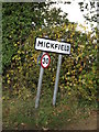 Mickfield Village Name sign on Debenham Road