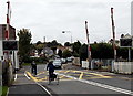 SZ3295 : Tricycle and bicycle on a Lymington level crossing by Jaggery
