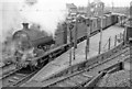 Blandford Forum station, with Up freight, 1963