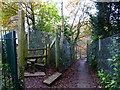 Footpath junction between golf course and railway