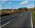 Two triangular road signs SE of Heol-y-cyw