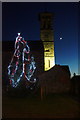 Rattray Parish Church at dusk on Christmas Day