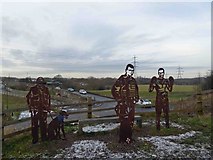 SK4481 : Steel memorial sculpture on the TPT near Killamarsh by Steve  Fareham