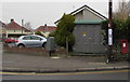 Electricity substation and postbox on a corner in  Pontarddulais